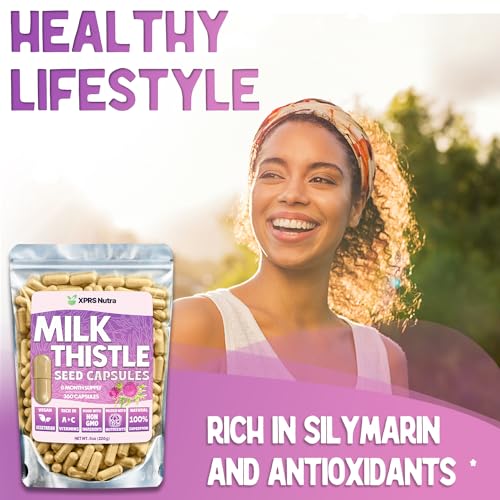 Image of XPRS Nutra Milk Thistle Seed Capsules - 360 Count (6 Month Supply) Premium Milk Thistle Supplement Rich in Silymarin to Support the Liver and Digestion - Pure, Non-GMO Cardo Mariano Pills