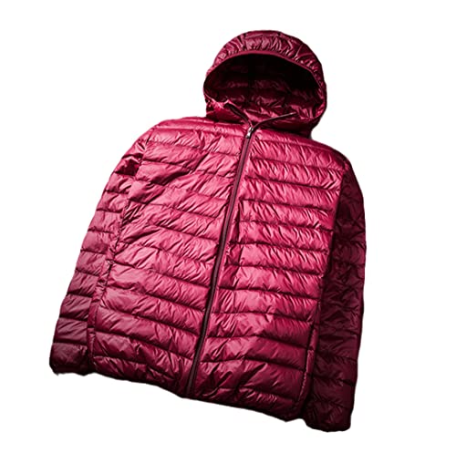 Veste de printemps homme duvet de canard doudoune légère pliable à capuche rouge vin 4XL