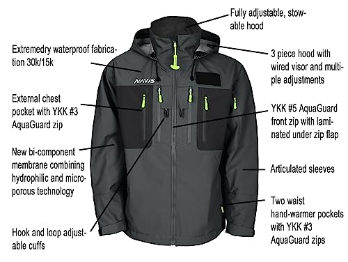 NAVIS MARINE Men’s 3L-Gore Pro-Tex Waterproof Fishing Wading Jacket – Foul Weather Gear with Storm Hood & Pockets - Navy, XXXL