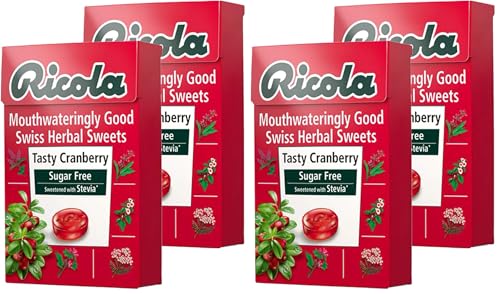 Image of Ricola Tasty Cranberry Swiss Herb Lozenges Sugar Free Candy, 1.59 Oz 45 G, 4 Pack..