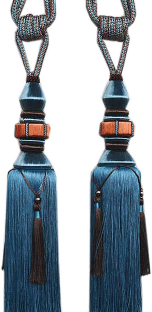 One Pair Luxurious Handmade Curtain Hanging Ball Bandage Curtain Rope Tiebacks with Tassels for Livingroom & Bedroom (Dark Blue)