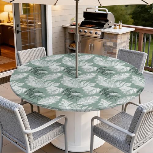 ARTSGOO Outdoor Tablecloth with Umbrella Hole and Zipper Waterproof Round Fitted Tablecloth with Elastic Edge, Wipeable Outdoor Table Cover for Patio, Garden, Picnic Fits 32-36" Round Tables by ARTSGOO - Image 7