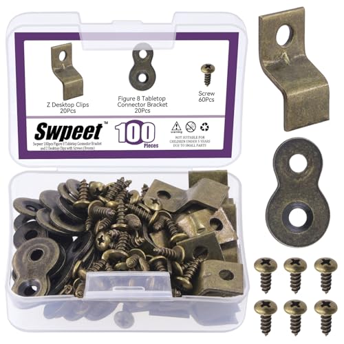 Swpeet 40 works Bronze 2 Styles Heavy Duty 8 Table Top Connector and Z Adjustable Corner Brackets with Matched Screws Assortment Kit