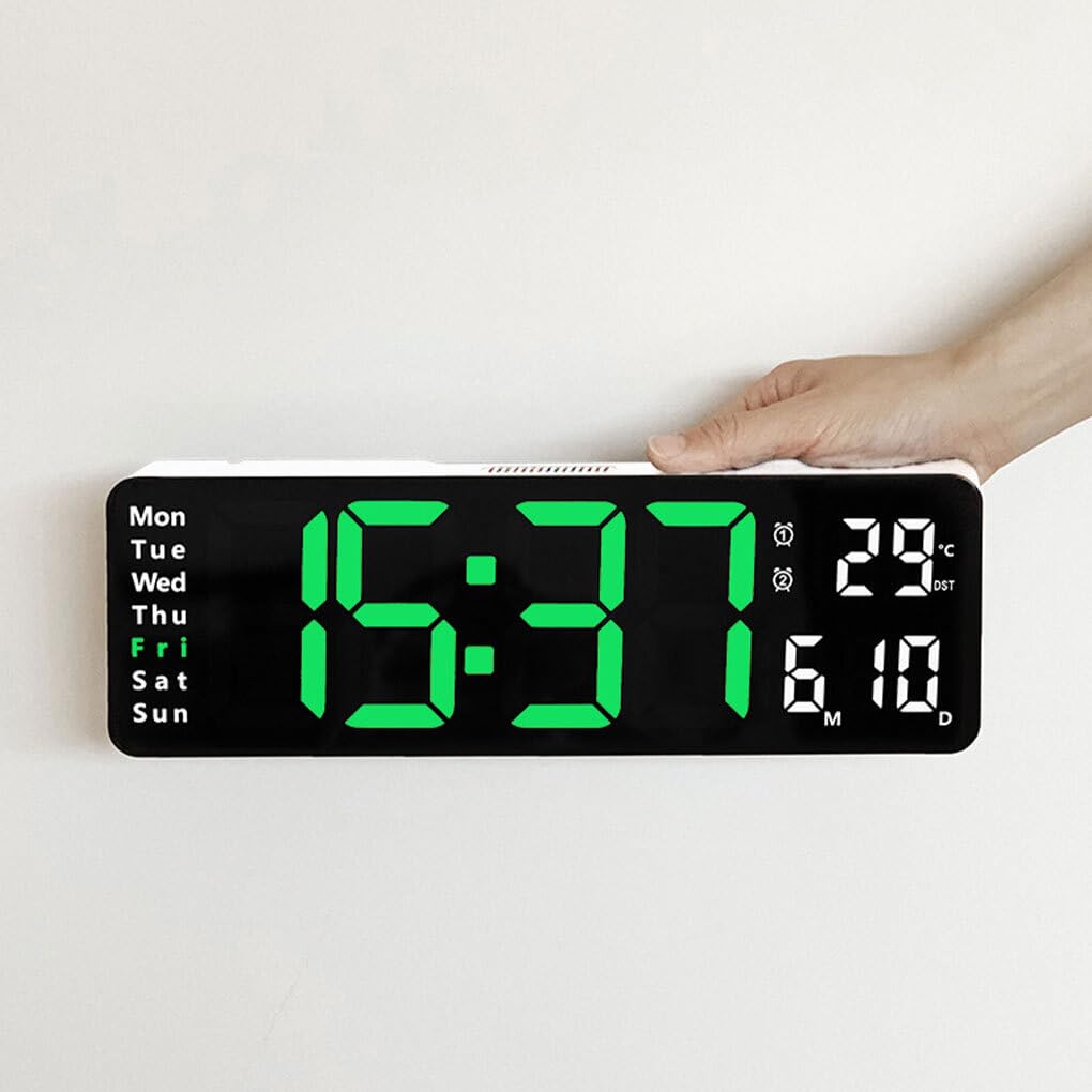 Reloj de con Pantalla Digital Grande y Control Remoto, Temporizador de visualización de Semana y Fecha de Temperatura, Control Remoto de plástico, Naranja Blanca