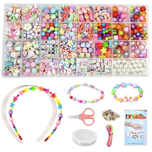 VGECEE 750 peças contas para pulseiras contas de cores missangas para fazer pulseiras pérolas Beads for Jewelry Making miçangas para pulseiras kit para jóias artesanato presentes fio e tesoura
