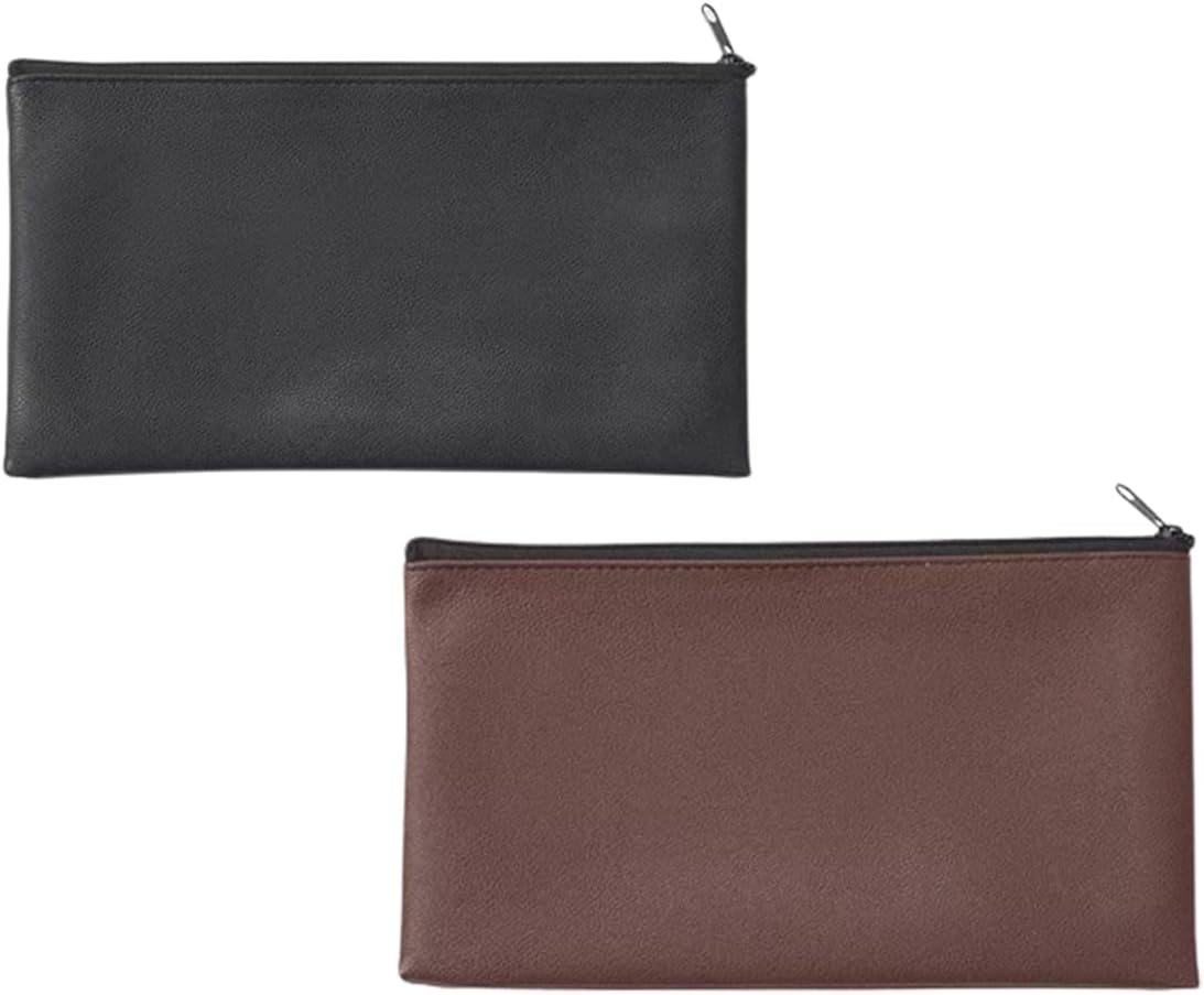 ALMEKAQUZ2Pcs Bank Deposit Money Bag Pouch, Waterproof Security Durable Money Pouch Utility Leatherette Zipper Wallet Pouches for Cash Money, Cosmetics, Tools(11x6 inches)