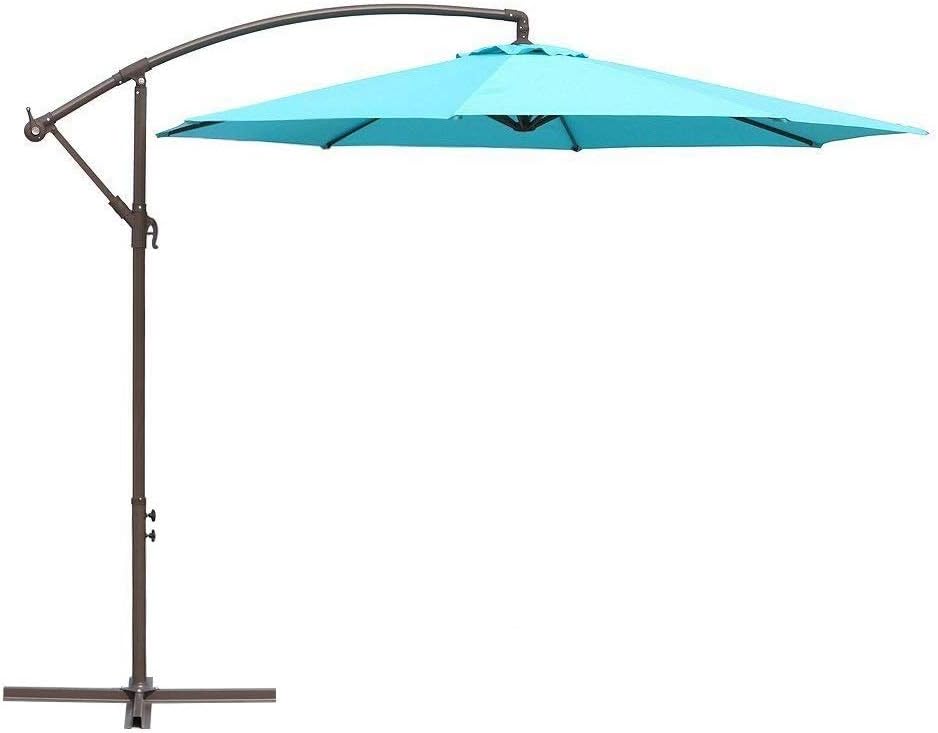 Le Papillon 10-ft Offset Hanging Patio Umbrella Aluminum Outdoor Cantilever Umbrella Crank Lift, Blue