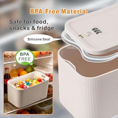 Image of Small Medication Lock Box with Combination Code, Lockable Storage Box for Pills /Snacks /First Aid Kits, Phone /Personal Items, Secure Container for Home /Fridge /Office /Travel- Reusable (Beige)