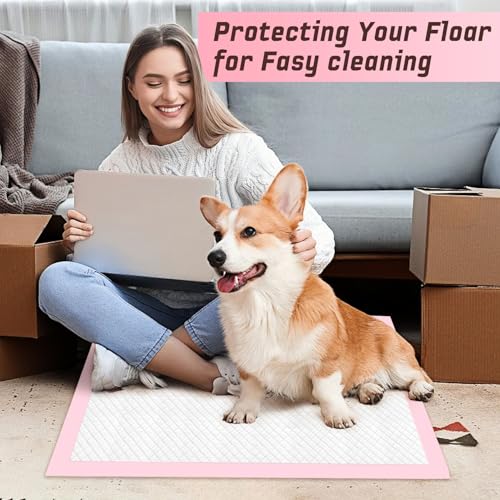 Image of Puppy Pads,Disposable Puppy Training Pads,Super Absorbent Leak-Proof Dog and Puppy Pet Training Pads,Pink Puppy Pads for Puppies,Dogs,Cats,Rabbits(24 inch X 24 inch - 40PCS)