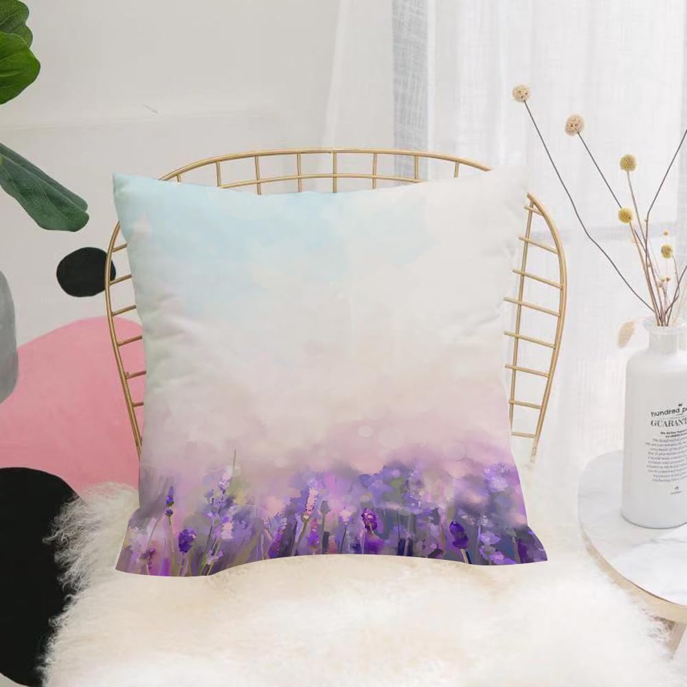 HYOSXW Cushion Cover,Throw Pillow Case Home Decorative for Living Room Bedroom Sofa Chair 16X16 Inch,Lavender, oil painting style flowers in abstract artistic serene ows, lavender,Pillowcase 40X40cm