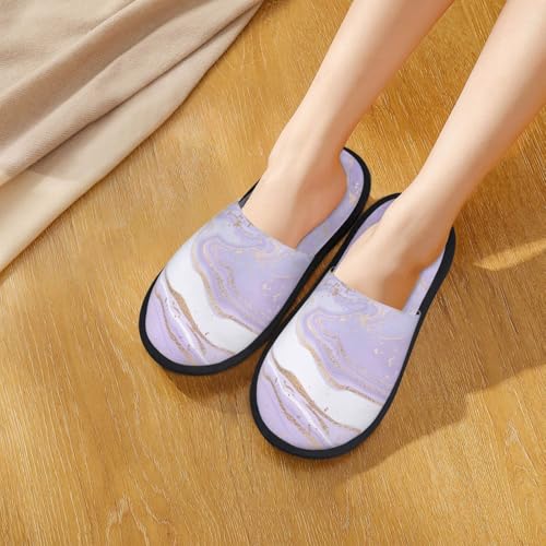 Lavender Glitter Foil Stripes Print Women Slippers Home Furry Shoes Keep Men Couples Shoes Warm For Women- 5
