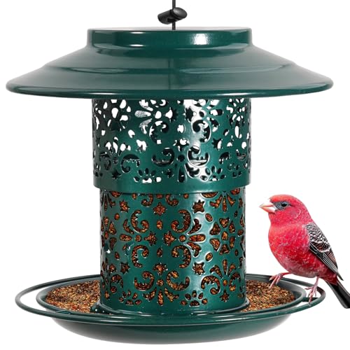 BPYOT Metal Bird Feeder for Outdoors Hanging - Premium Grade Metal Bird Feeder for small birds Chew-Proof Weather and Water Resistant Wild Bird feeders Outside and Garden Decoration (Green)