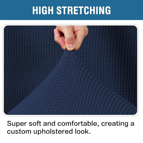 Image of H.VERSAILTEX Ottoman Cover Slipcover Rectangle Fit Length 35 inch-45 inch Footrest Sofa Slipcovers Stool Cover Footstool Protector Covers Feature Stretch Thick Soft Jacquard Fabric Removable Washable - Navy