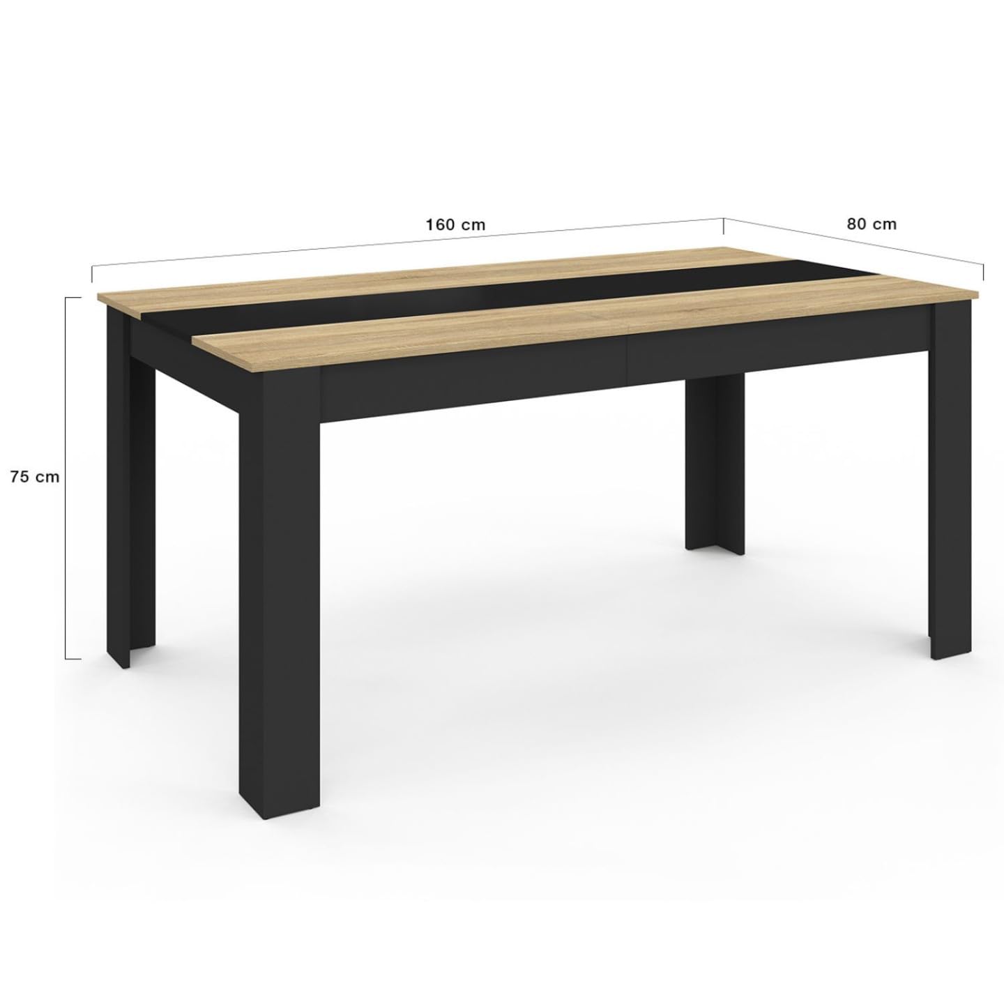 IDMarket - Table à Manger Rectangle Georgia 8 Personnes Noire et Imitation hêtre 160 x 90 cm