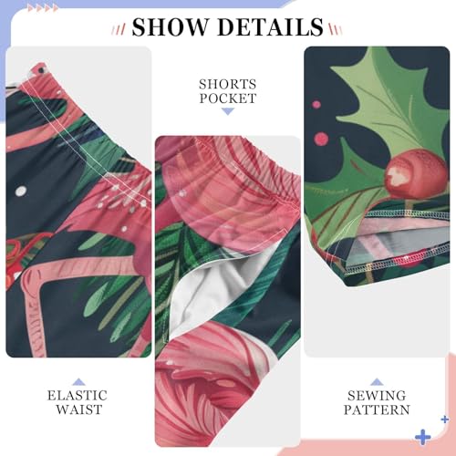 Flamingo Pine Branch Boys Long Pants Soft Trousers Elastic Waist Kids Lounge Bottoms with Pockets S-XL4