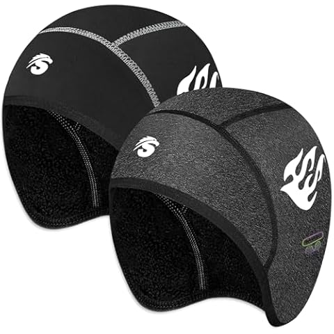 Seektop 2 Pack Winter Skull Cap Helmet Liner for Men, Cycling Running Sweat Wicking Skullcap Beanie, Fits Under Helmets Cover