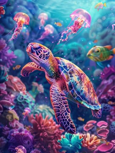 Pintar por números adultos de tortuga marina para decorar tu salón con arte
