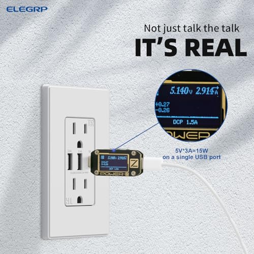 Elegrp R1815D60AAC-WH Usb Outlet Receptacle, 3-Port Usb C Wall Outlet thumb #3