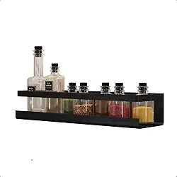 Prateleira De Cozinha Porta Temperos De Parede Aço Preto