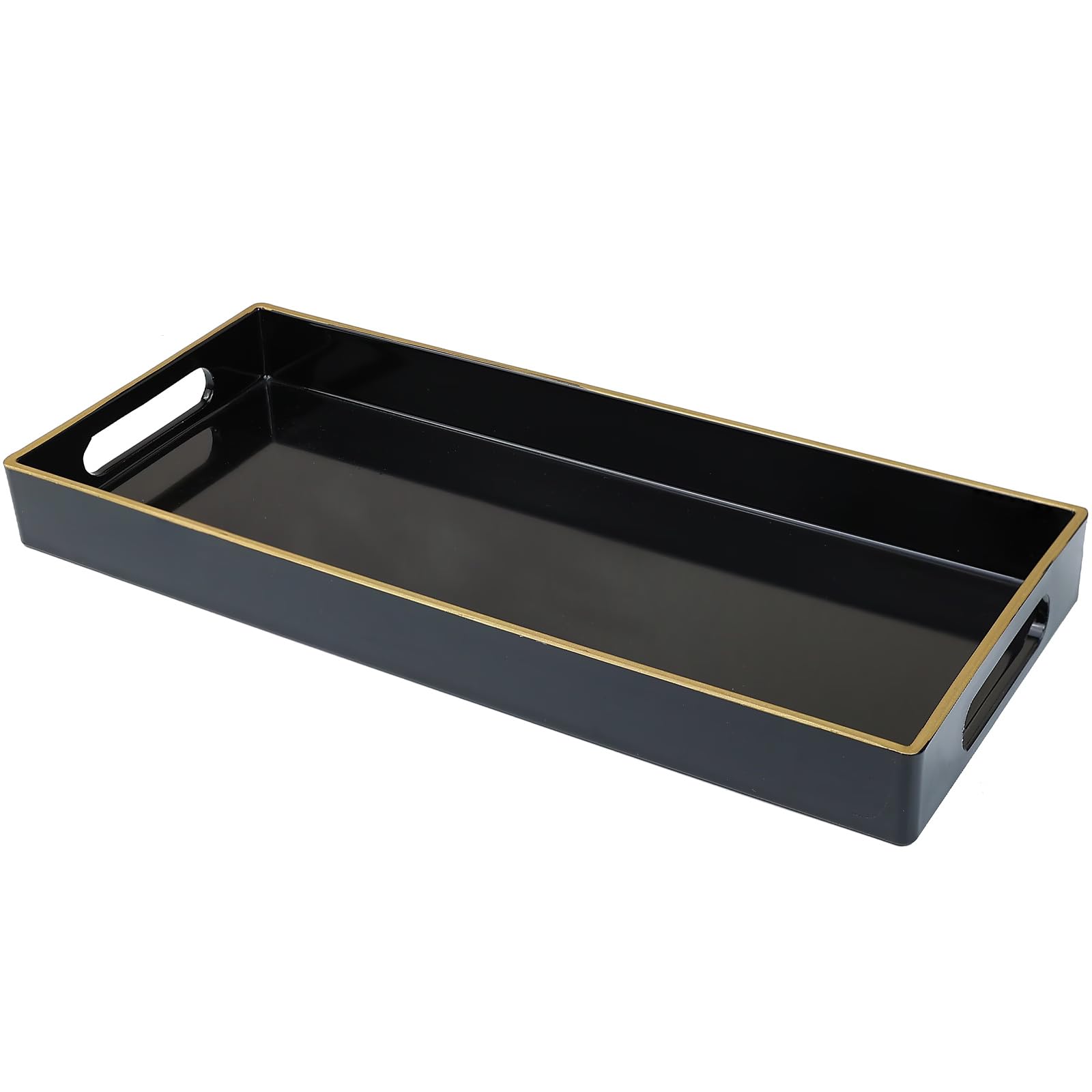 Leemxiiny Black Vanity Tray with Handles, Decorative Tray Desktop Storage Organizer for Bathroom, Living Room, 5.9"*13.7"