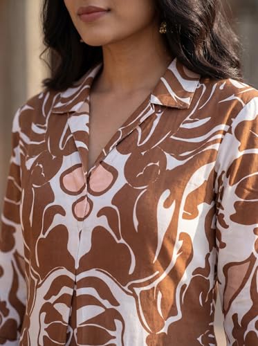 Image of HELLCAT Floral Brown Women Dress|New Trending Dress for Women|Western 3 /4 Sleeve A-line