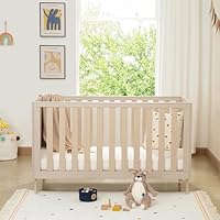 Babymore Dante 3-in-1 Cot Bed – Converts to Toddler Bed & Sofa | 120 x 60 cm | 3 Adjustable Mattress Heights | Protective Teething Rails | Suitable from Birth to 6+ Years (Natural)