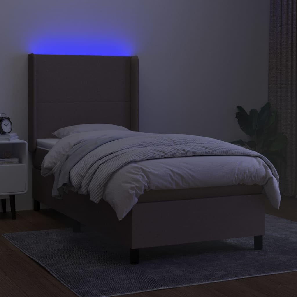 Cama con somier LED topo, 90 x 190 cm, tejido h. Cabecero de muelles ensacados para colchón de invitados y jóvenes