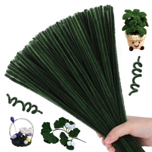 Image of Hssugi 100PCS Pipe Cleaners, Moss Green Chenille Stems Craft Supplies | Pipe Cleaners Craft Supplies, Pipe Cleaners Bulk Fuzzy Sticks for DIY Art and Craft Projects Home Decoration
