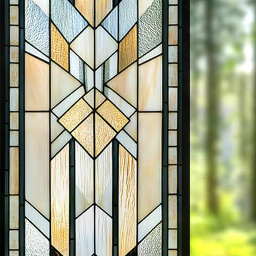 Nuxovilar Geometric Stained Glass Window Film, 17.7×39.4inch, Art Deco - Style Pattern Static Cling for Home & Decor (Sparkle)
