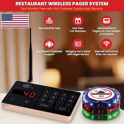 Complete 5 Restaurant Wireless Pager System *5 Table Guest Pagers/Buzzers - Zero Monthly Fees with USA Customer Support and - Page Smart with Pager Genius! ...