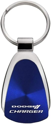 Dodge Auténtico cargador azul logo metal cromo lágrima gota llavero, Cromado
