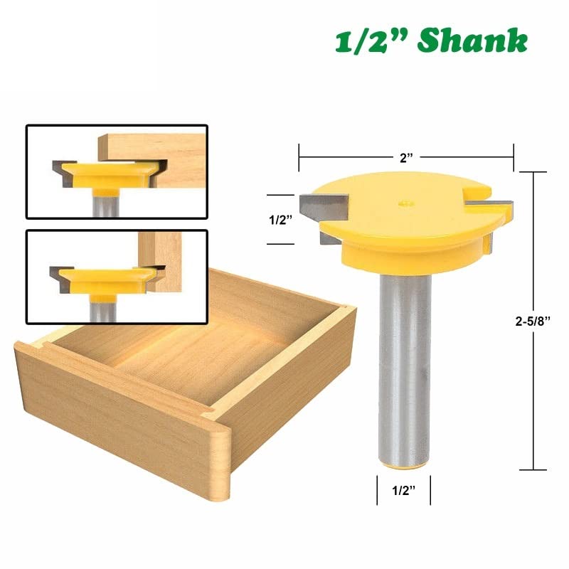 3 Pz 12mm 1/2 Gambo Tenone Punte del Router Set Cassetto Stampaggio 45 Gradi Blocco Mitra Bit Colla Giunto Fresa for Legno(12.7mm Shank)