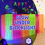 Mega-L Glow in The Dark Party Supplies, 2 Pack Neon Party Decorations Fluorescent Macaron Orange, Yellow and Fuchsia Wavy Metallic Tinsel Foil Fringe Table Skirts, Perfect Glow Birthday Party Decor - Image 3