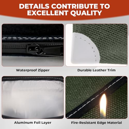 Voncabay Upgraded 6400°F Fireproof Waterproof Document Bag, Fireproof Money Bag for Cash with Zipper and Reflective Strips, 14.2\" X 11\" Fireproof Document Holder Pouch for Cash & Document Safe （Green） - Thumbnail 5