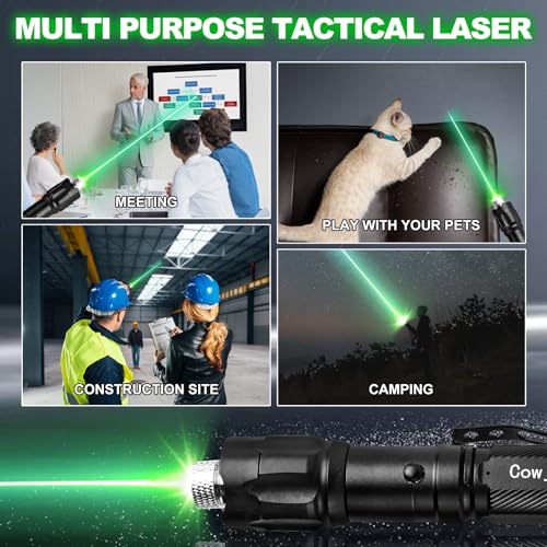High Power Green Laser Pointer, Tactical Long Range Laser, Rechargeable Laser Single-Press On/Off, Adjustable Focus Laser with Carrying Case