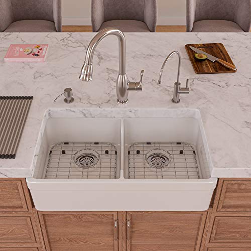 Alfi Brand Ab5123 32-Inch Short Wall Double Bowl Fireclay Farmhouse Kitchen Sink With 1 3/4-Inch Lip, White #TOP1