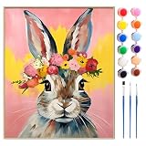 WGXIA Malen Nach Zahlen Hase, Malen Nach Zahlen Kinder ab 5 7 10, Ostern Dekoration, 30 x 40 cm, Mit Farben und Pinseln (Hase-30x40cm-gerahmt)