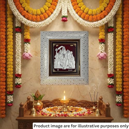 Image of Pure Silver Shiv Parivar Frame | 999 Silver Shiva Family Frame | Premium Spiritual & Religious Home Decor | Pooja Room Table Top & Wall | H x L 22 x 20 CM - 1 Unit