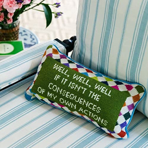 Furbish Decorative Needlepoint Throw Pillow - Well Well Well - 8" X 14" - Colorful Small Accent Pillow For Couch Chair Bed Living Room #TOP1
