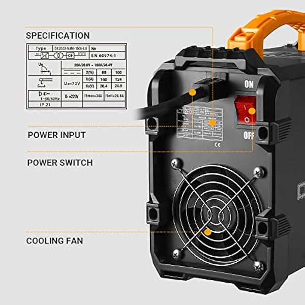 DEKO Soldadora 160A, Soldador Inverter Maquina de Soldar, Potencia Regulable, 3 Placas PCB, Tarjeta EMC y Ventilación Incorporada, Funciones Hot Start, Arc Force y Anti Stick con Abrazadera de Trabajo