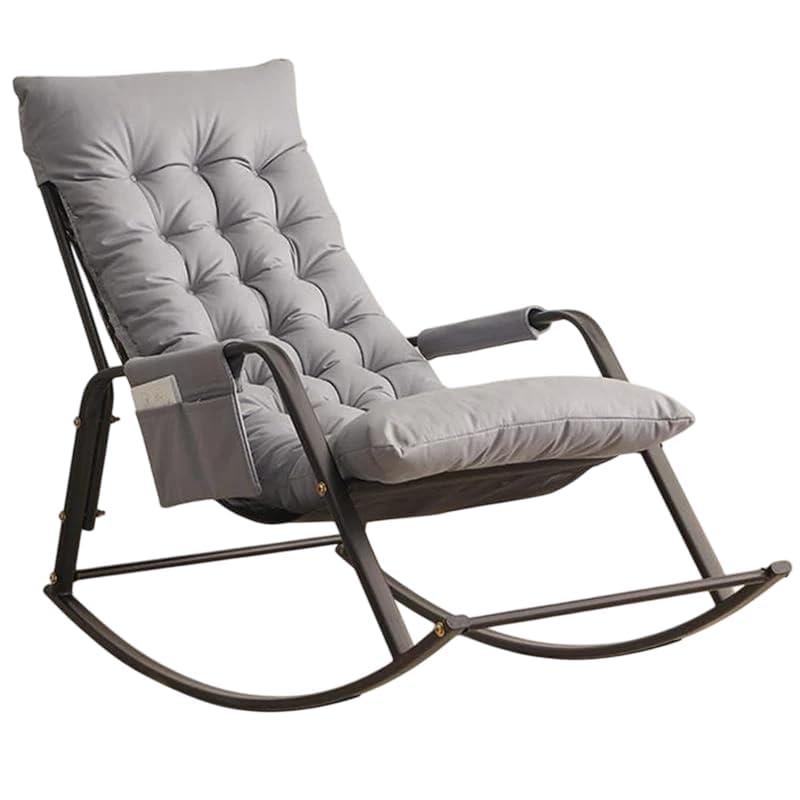 Image of Padded Rocking Lounge Chair with Thick Tufted Cushion, Sturdy Metal Frame, Modern Indoor Rocker Armchair for Living Room, Bedroom, Reading Corner, or Relaxation Space (Grey, Small)