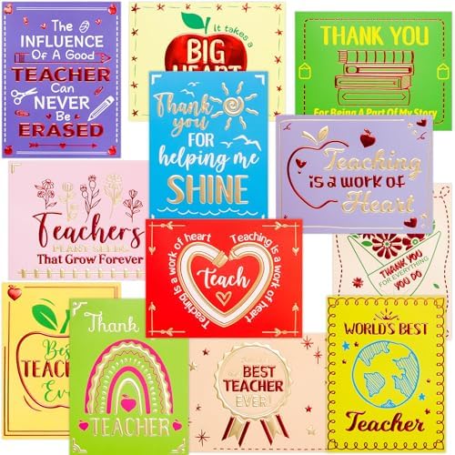 Amazon.com : Fancy Land Thank You Cards for Teachers 24 Pack Foil ...
