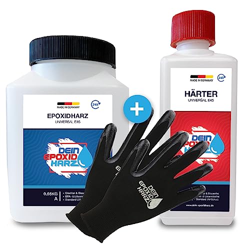Epoxidharz mit Härter | 0,8kg GfK set | Profi Qualität glasklar & geruchsarm | Gießharz für Holz + Schutzhandschuhe