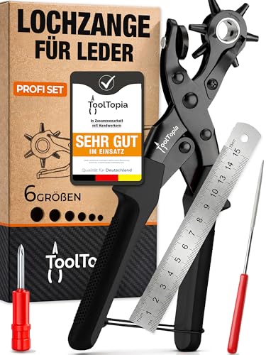 Lochzange für Leder [KOMPLETTSET] Locheisen | Lochstanzer als Leder Werkzeug Lochzange Papier Gürtel Locher oder Lochstanze für Stoff Biothane Kunstleder etc. Hole Puncher mit Komforthebel