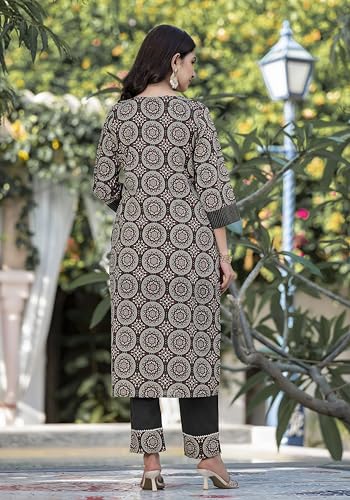 Image of MIRCHI FASHION Women's Straight Fit Pure Cotton Embellished Floral Printed Kurta Set with Dupatta and Trouser