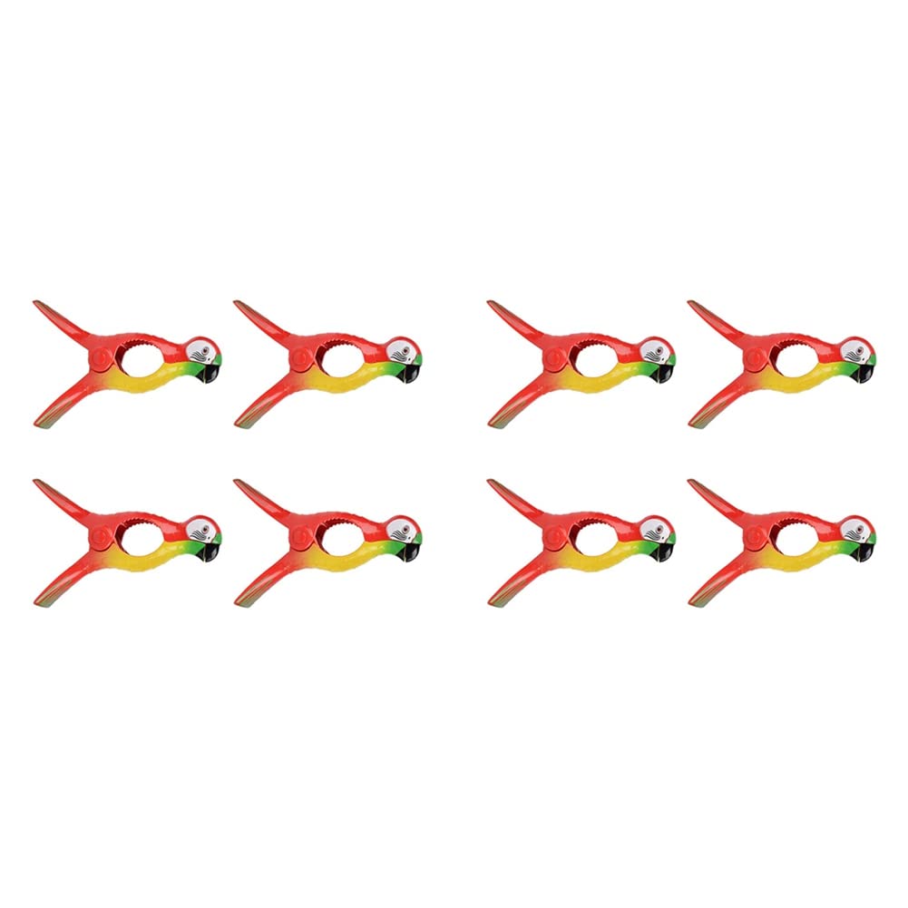 Speesy 8Pcs Beach Towel Clips for Sun Loungers, Parrot Bird Towel Clips Windproof Clothes Hanging Peg Quilt Clamp Holder