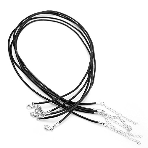 jennysun2010 20Pcs Black 2mm Genuine Leather Round Thong Necklace Cord Thread with Silver Plated Lobster Clasp and Extended Chain Also for DIY Bracelet Necklace Jewelry Making