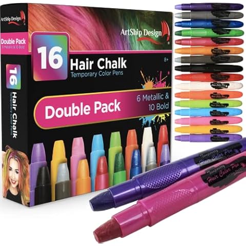 Hair Chalk 16 Color Double Pack with 6 Glitter Colors Temporary Hair Color Pens Cover