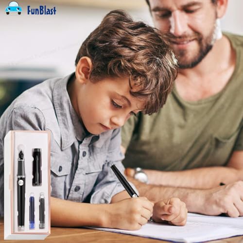 Image of FunBlast Fountain Pen for Students, Iridium Tip Nib Refillable Fountain Pen with 2 Refills, Kawaii Stationary Gift for Kids, Pen for Office, School Stationery Items for Kids