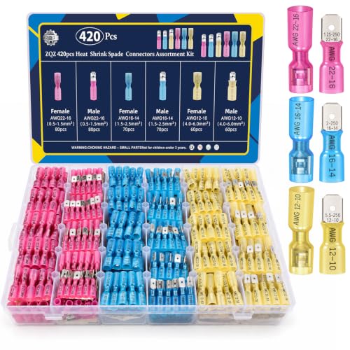 ZQZ 420PCS Heat Shrink Spade Connectors,Male Female Wire Terminal 22-10 AWG
